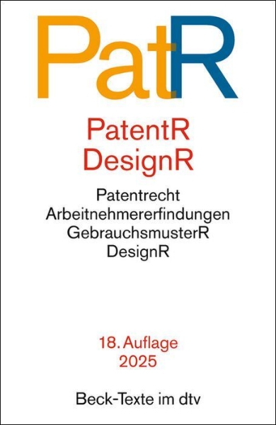 Buchcover und Innenansicht für das Buch: Patent- und Designrecht. PatR