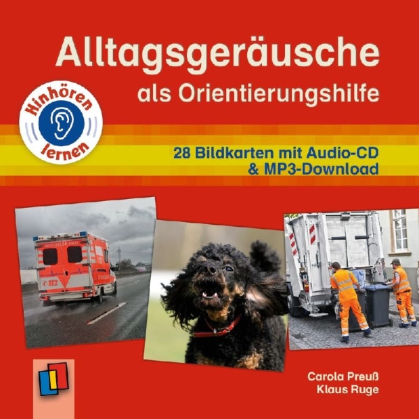 Buchcover und Innenansicht für das Buch: Alltagsgeräusche als Orientierungshilfe