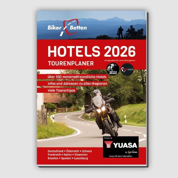Buchcover und Innenansicht für das Buch: Bikerbetten Hotels 2024