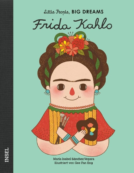 Buchcover und Innenansicht für das Buch: Pequeña y grande: Frida Kahlo