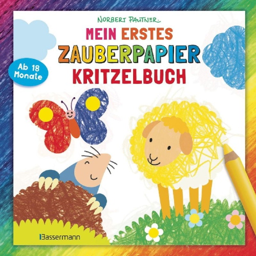 Buchcover und Innenansicht für das Buch: Mein erstes Zauberpapier-Kritzelbuch. Für Kinder ab 18 Monaten