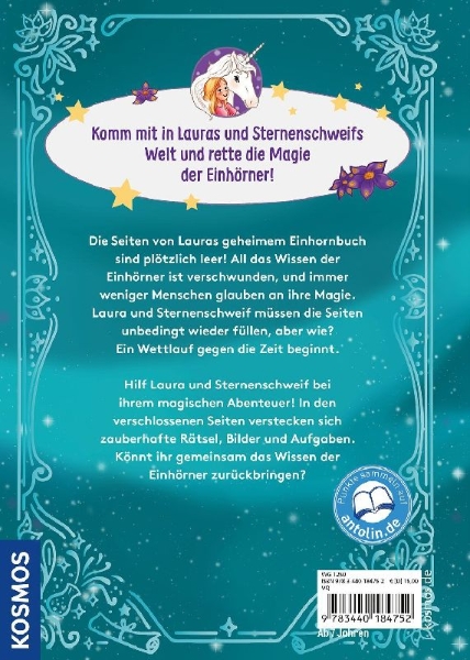 Buchcover und Innenansicht für das Buch: Sternenschweif, Das geheime Einhornbuch
