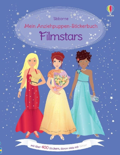 Buchcover und Innenansicht für das Buch: Mein Anziehpuppen-Stickerbuch: Filmstars