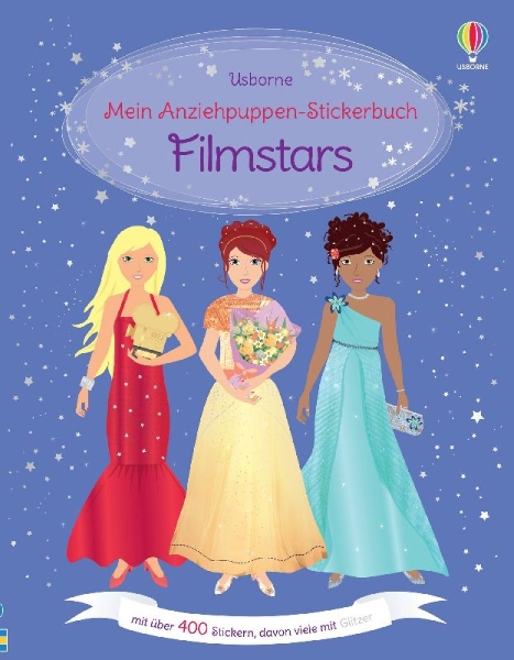Buchcover und Innenansicht für das Buch: Mein Anziehpuppen-Stickerbuch: Filmstars