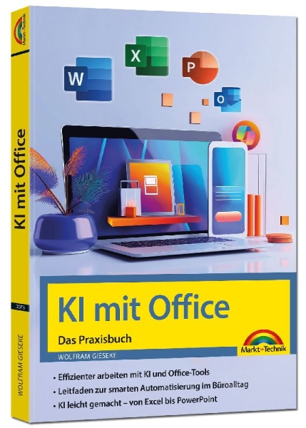 Buchcover und Innenansicht für das Buch: KI mit Office und Microsoft 365 - Das Praxisbuch