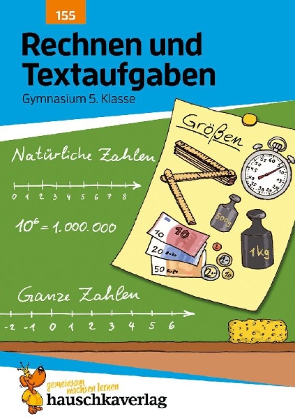 Buchcover und Innenansicht für das Buch: Rechnen und Textaufgaben - Gymnasium 5. Klasse, A5-Heft