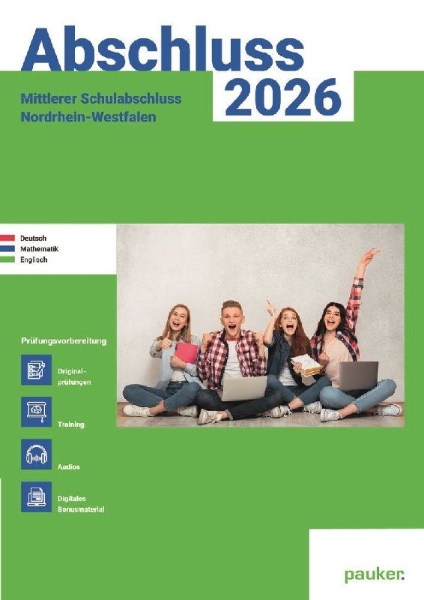 Buchcover und Innenansicht für das Buch: Abschluss 2026 - MSA Realschule NRW - Aufgabenband - Originalprüfungen mit Trainingsteil für die Fächer Deutsch, Mathematik und Englisch