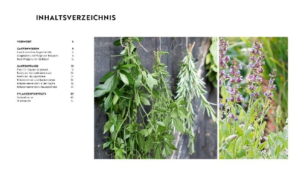Buchcover und Innenansicht für das Buch: Gartenmomente: Kräuter im Garten