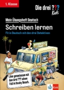 Buchcover und Innenansicht für das Buch: Die drei ??? Kids: Mein Übungsheft Deutsch 1. Klasse - Schreiben lernen