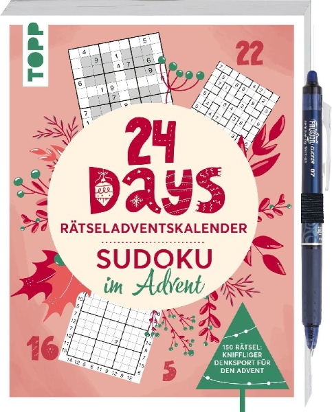 Buchcover und Innenansicht für das Buch: 24 DAYS RÄTSELADVENTSKALENDER - Sudoku im Advent