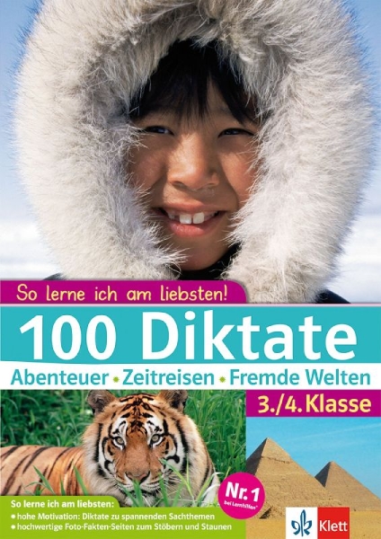 Buchcover und Innenansicht für das Buch: 100 Diktate Abenteuer - Zeitreisen - Fremde Welten. 3./4. Klasse
