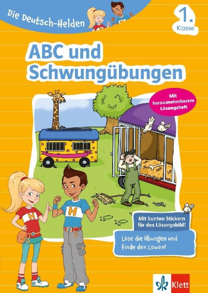 Buchcover und Innenansicht für das Buch: Die Deutsch-Helden ABC und Schwungübungen 1. Klasse