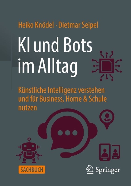 Buchcover und Innenansicht für das Buch: KI und Bots im Alltag