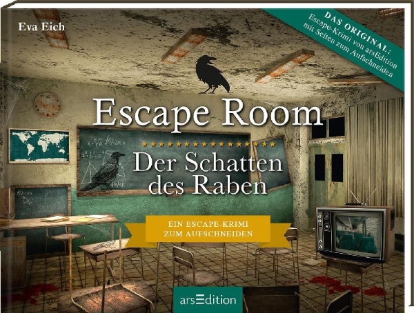 Buchcover und Innenansicht für das Buch: Escape Room. Der Schatten des Raben