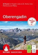 Buchcover und Innenansicht für das Buch: ROTHER Wanderführer Oberengadin. 50 Touren im Engadin rund um St. Moritz, Zuoz, Pontresina und Maloja