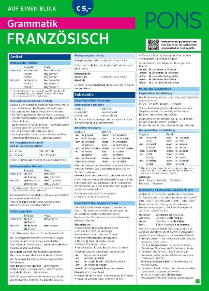 Buchcover und Innenansicht für das Buch: PONS Grammatik auf einen Blick Französisch