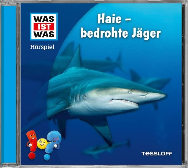 Buchcover und Innenansicht für das Buch: WAS IST WAS Hörspiel. Haie - bedrohte Jäger