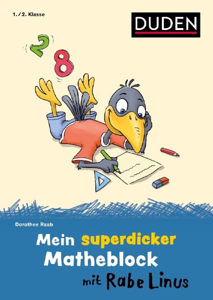 Buchcover und Innenansicht für das Buch: Mein superdicker Matheblock mit Rabe Linus
