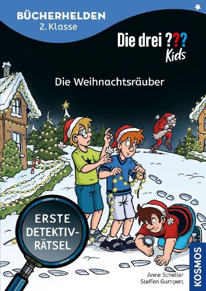 Buchcover und Innenansicht für das Buch: Die drei ??? Kids, Bücherhelden 2. Klasse, Die Weihnachtsräuber