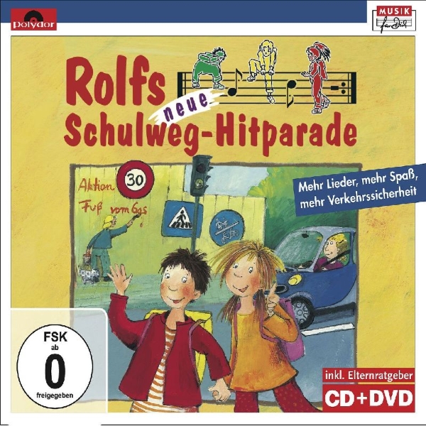 Buchcover und Innenansicht für das Buch: Rolfs neue Schulweg-Hitparade. CD + DVD