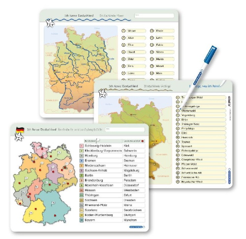 Buchcover und Innenansicht für das Buch: Ich kenne Deutschland - 1. Bundesländer & Landeshauptstädte, 2. Flüsse, 3. Gebirge im Set
