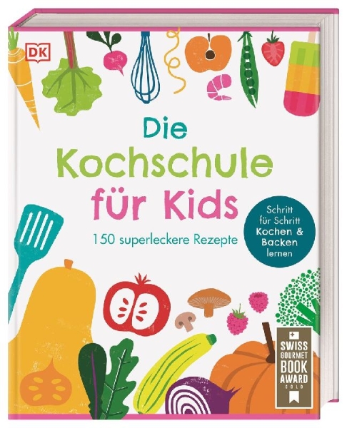 Buchcover und Innenansicht für das Buch: Die Kochschule für Kids