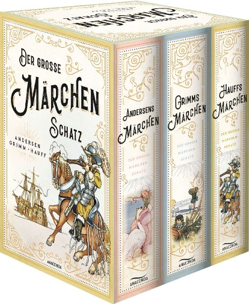Buchcover und Innenansicht für das Buch: Der große Märchenschatz (Andersens Märchen - Grimms Märchen - Hauffs Märchen) (3 Bände im Schuber)