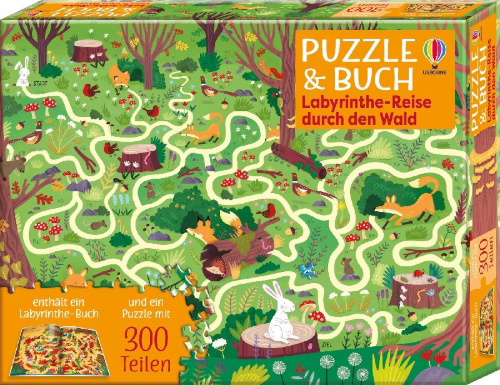 Buchcover und Innenansicht für das Buch: Puzzle & Buch: Labyrinthe-Reise durch den Wald
