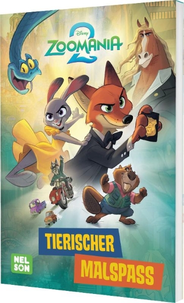 Buchcover und Innenansicht für das Buch: Disney Kreative Beschäftigung: Zoomania 2: Tierischer Malspaß