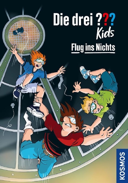 Buchcover und Innenansicht für das Buch: Die drei ??? Kids, 90, Flug ins Nichts