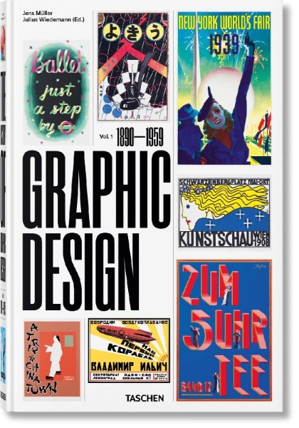 Buchcover und Innenansicht für das Buch: The History of Graphic Design. Vol. 1. 1890-1959