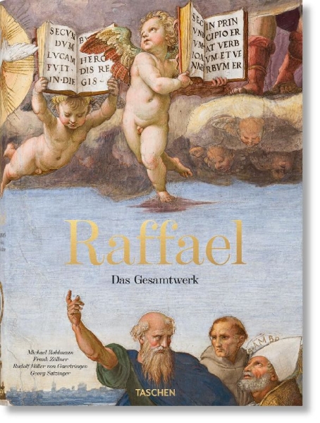 Buchcover und Innenansicht für das Buch: Raffael. Das Gesamtwerk. Gemälde, Fresken, Teppiche, Architektur