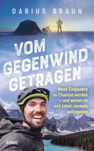 Buchcover und Innenansicht für das Buch: Vom Gegenwind getragen