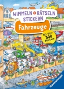 Buchcover und Innenansicht für das Buch: Wimmeln, Rätseln, Stickern: Fahrzeuge