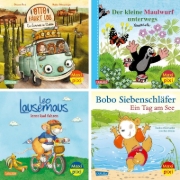 Buchcover und Innenansicht für das Buch: Maxi-Pixi-4er-Set 127: Draußen unterwegs (4x1 Exemplar)