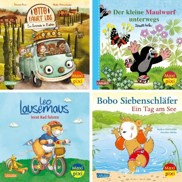 Buchcover und Innenansicht für das Buch: Maxi-Pixi-4er-Set 127: Draußen unterwegs (4x1 Exemplar)