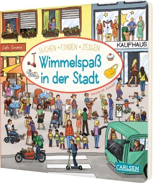 Buchcover und Innenansicht für das Buch: Wimmelspaß in der Stadt