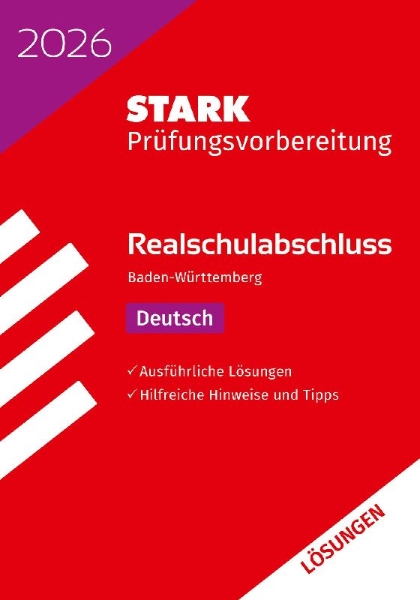 Buchcover und Innenansicht für das Buch: STARK Lösungen zu Deutsch - Realschulabschluss 2026 BW - Prüfungsvorbereitung inkl. Basistraining