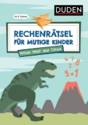 Buchcover und Innenansicht für das Buch: Rechenrätsel für mutige Kinder - Wilde Welt der Dinos - ab 6 Jahren