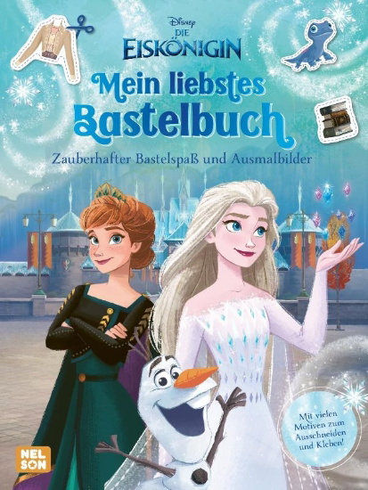 Buchcover und Innenansicht für das Buch: Disney Die Eiskönigin: Mein liebstes Bastelbuch - Zauberhafter Bastelspaß und Ausmalbilder