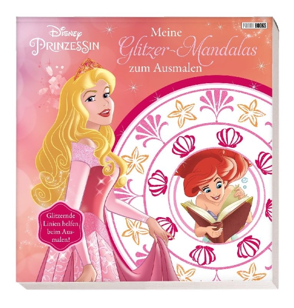 Buchcover und Innenansicht für das Buch: Disney Prinzessin: Meine Glitzer-Mandalas zum Ausmalen