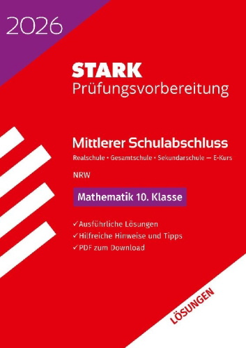Buchcover und Innenansicht für das Buch: STARK Lösungen zu Mathematik E-Kurs - Mittlerer Schulabschluss (MSA) 2026 NRW Realschule/Gesamtschule/Sekundarschule - Prüfungsvorbereitung