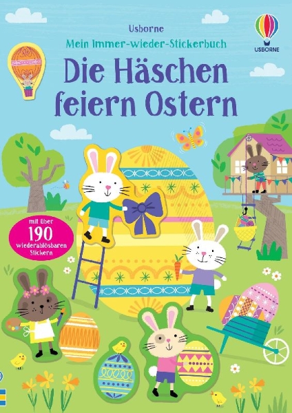Buchcover und Innenansicht für das Buch: Mein Immer-wieder-Stickerbuch: Die Häschen feiern Ostern