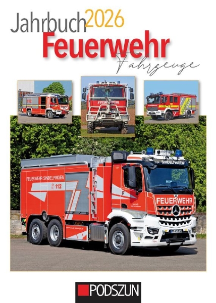 Buchcover und Innenansicht für das Buch: Jahrbuch Feuerwehrfahrzeuge 2026