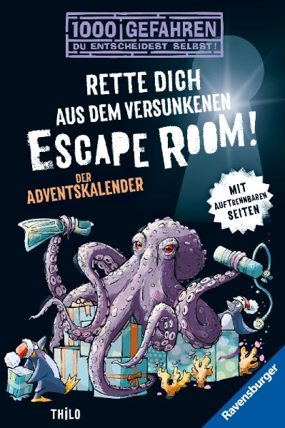 Buchcover und Innenansicht für das Buch: 1000 Gefahren - Der Adventskalender - Rette dich aus dem versunkenen Escape Room!