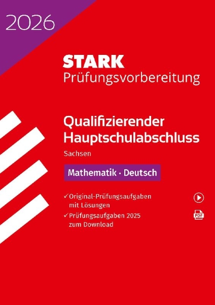 Buchcover und Innenansicht für das Buch: STARK Mathematik, Deutsch - Qualifizierender Hauptschulabschluss 2026 Sachsen - Prüfungsvorbereitung