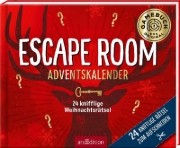 Buchcover und Innenansicht für das Buch: 24 knifflige Weihnachtsrätsel. Escape Room Adventskalender