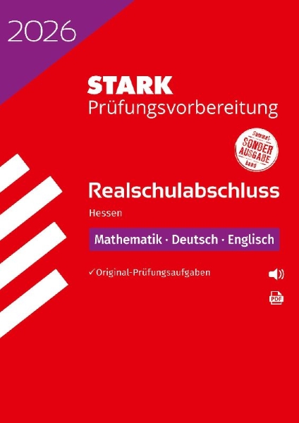 Buchcover und Innenansicht für das Buch: STARK Mathematik, Deutsch, Englisch - Realschulabschluss 2026 Hessen - Prüfungsvorbereitung