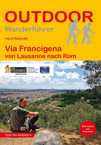Buchcover und Innenansicht für das Buch: Via Francigena von Lausanne nach Rom