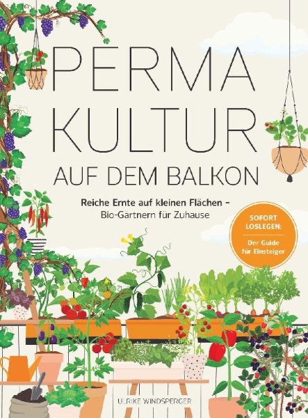 Buchcover und Innenansicht für das Buch: Permakultur auf dem Balkon